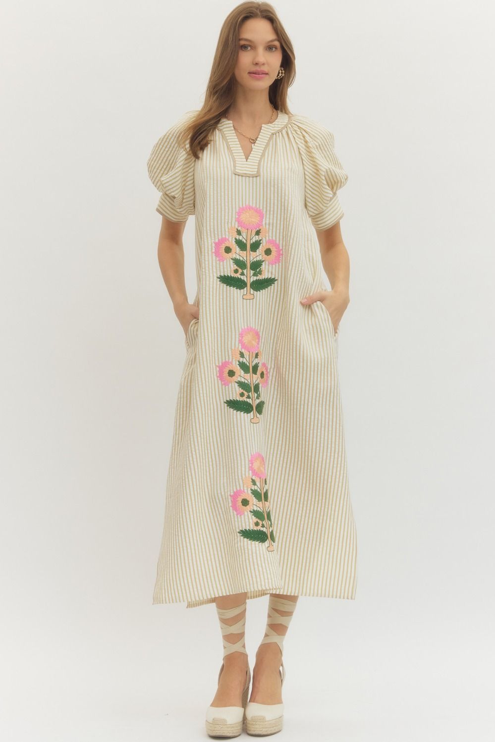 Mae Embroidered Short-sleeve Midi Dress