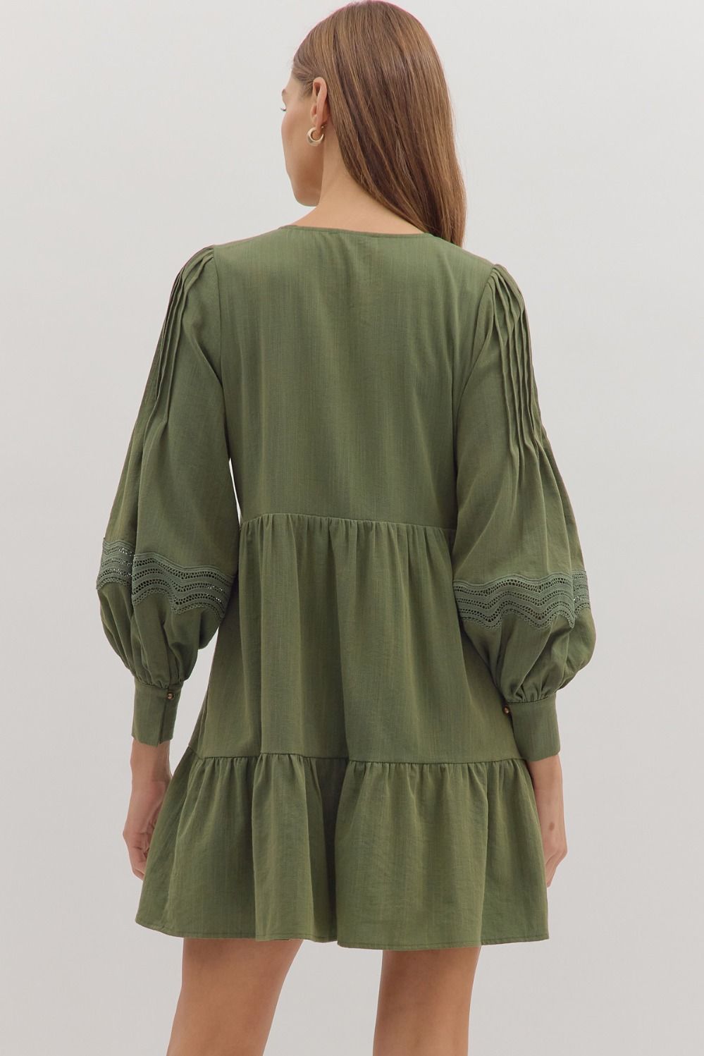Elle Pintuck Olive Dress