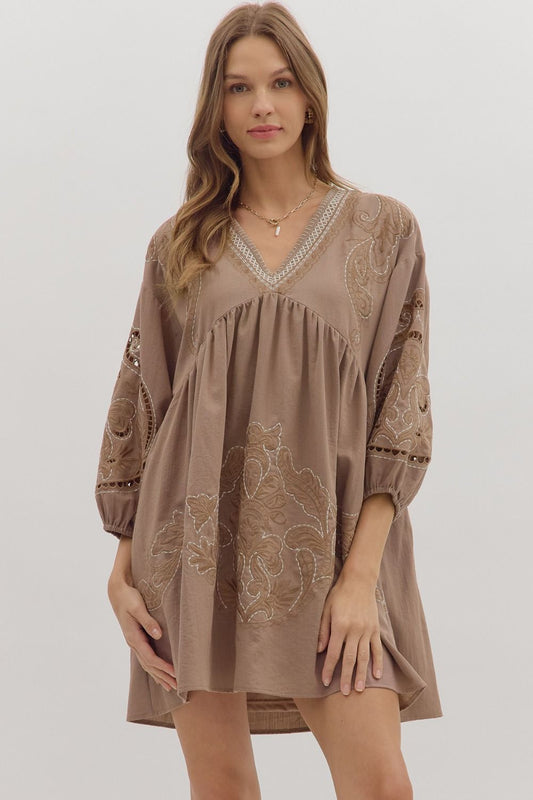 Willa May Eyelet Cutout Dress - Mocha