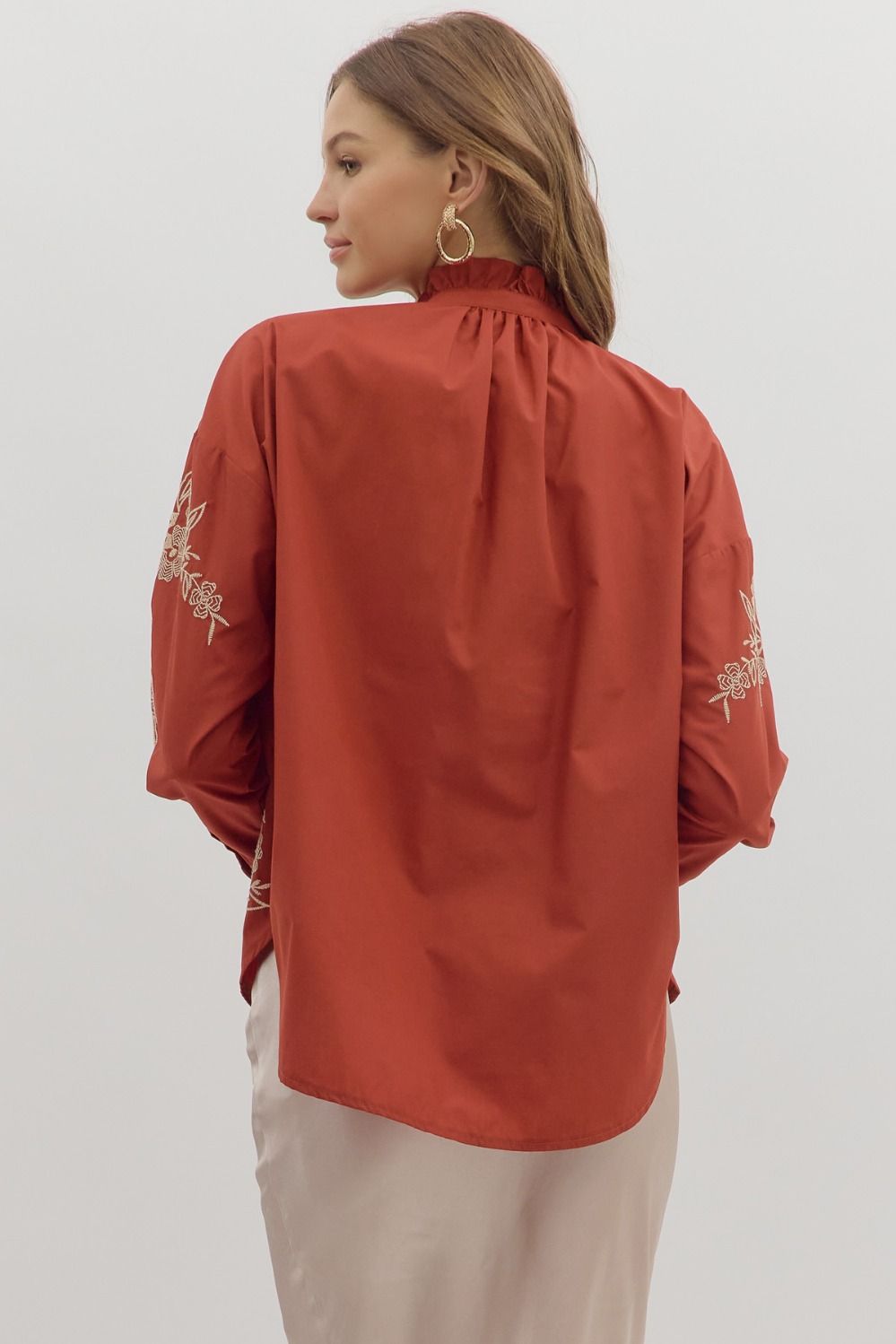 Hazel Embroidered Top - Rust