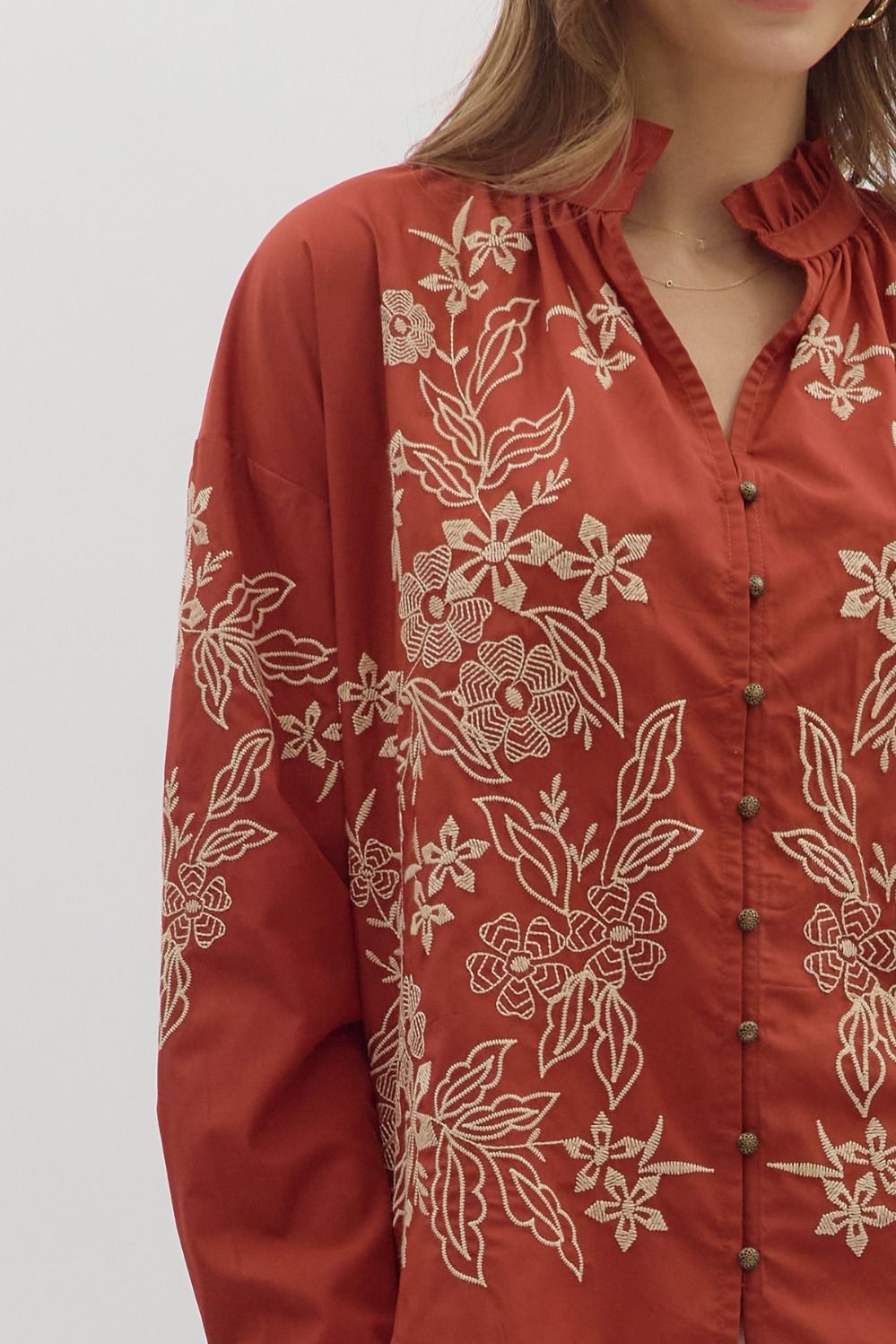Hazel Embroidered Top - Rust