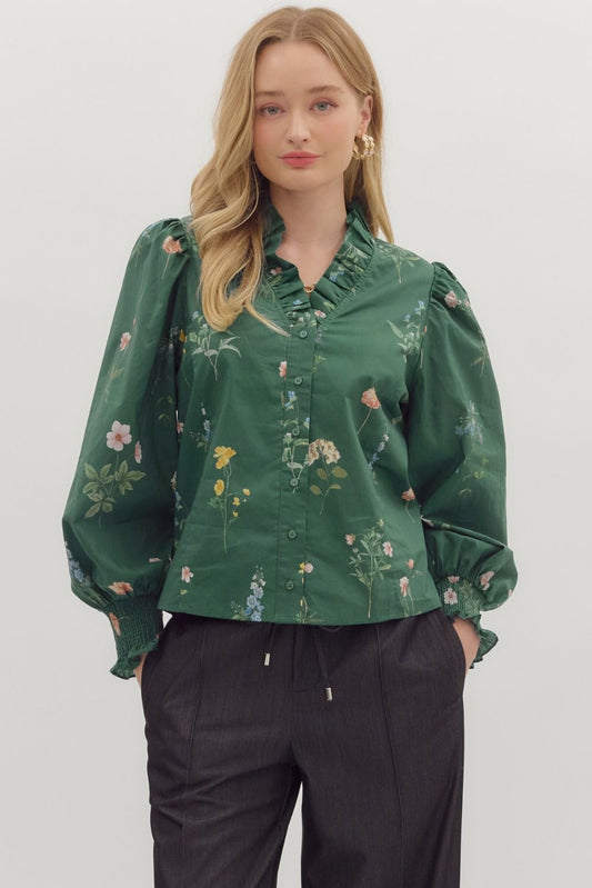 Flora Green Floral Top
