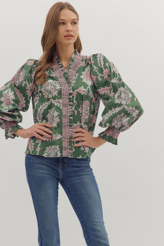 Laine Green & Pink Top