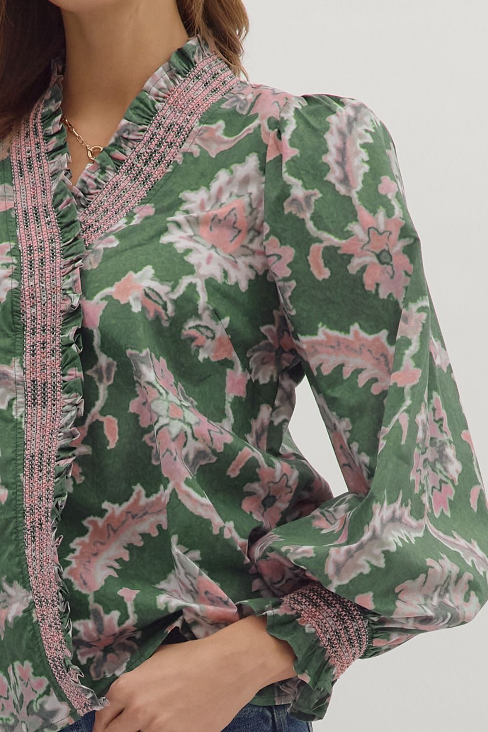 Laine Green & Pink Top