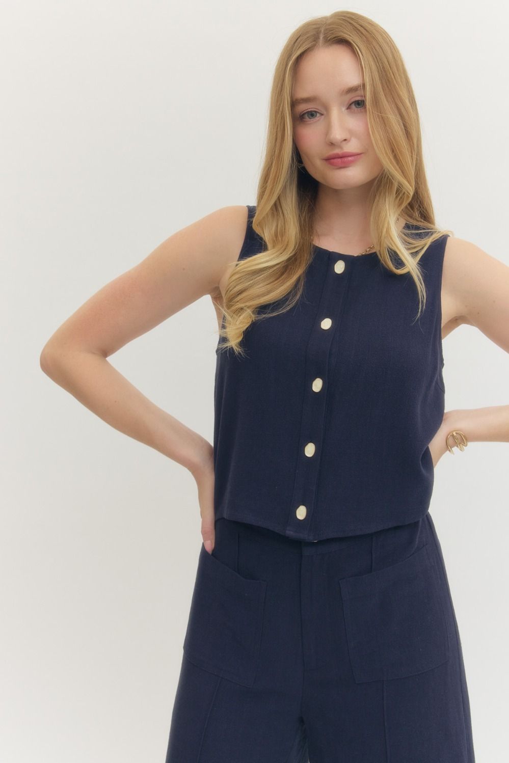 Linda Navy Sleeveless Top
