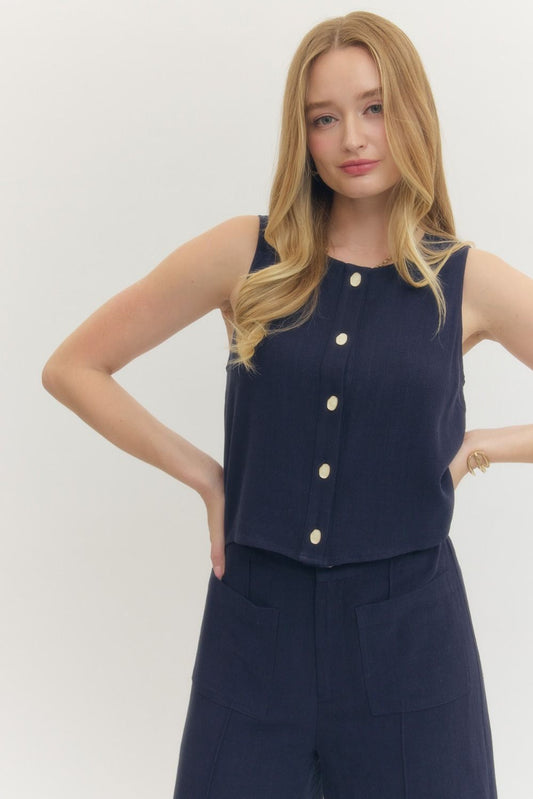 Linda Navy Sleeveless Top