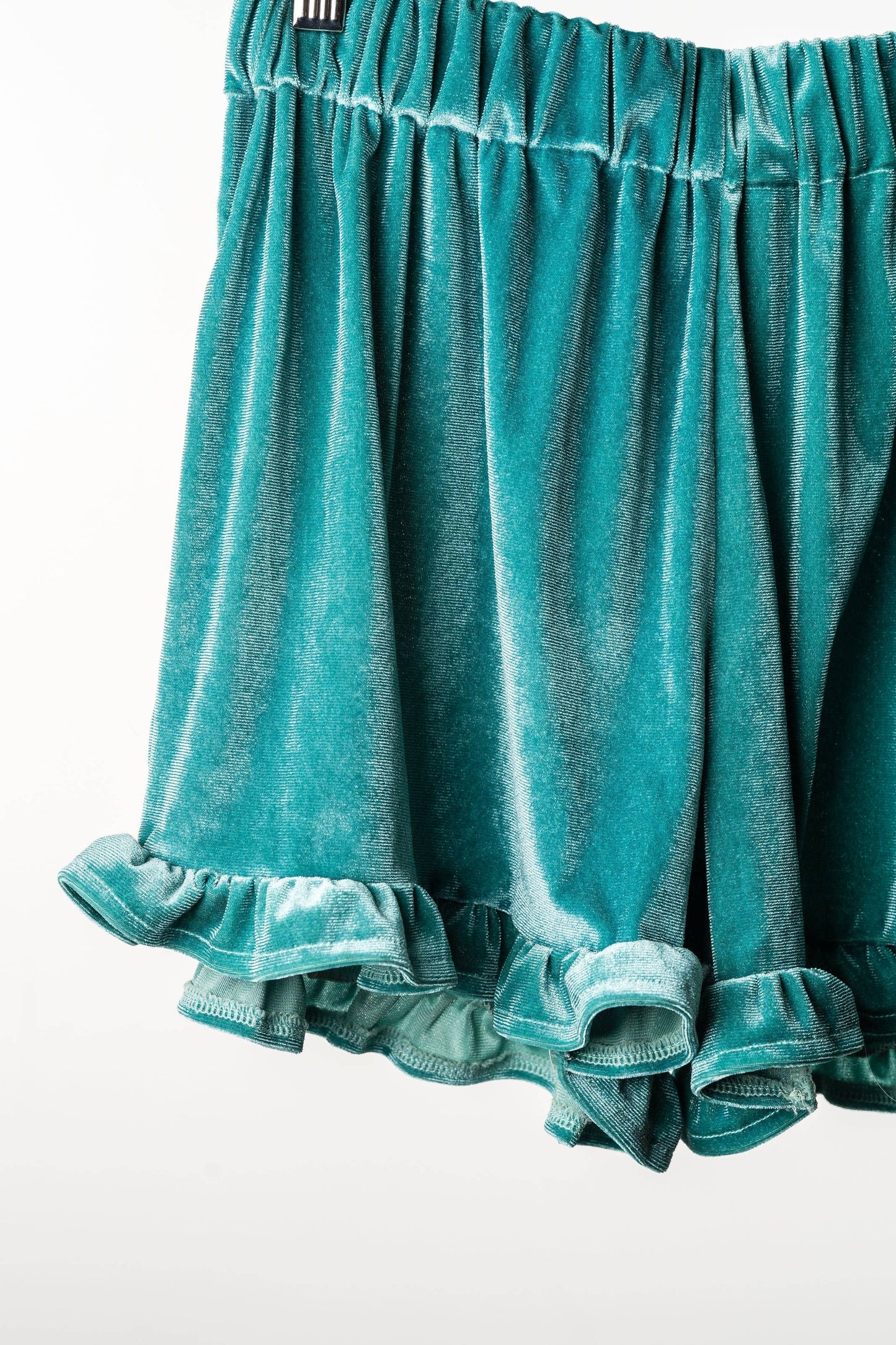 Chloe Velvet Ruffle Short: Teal XSS