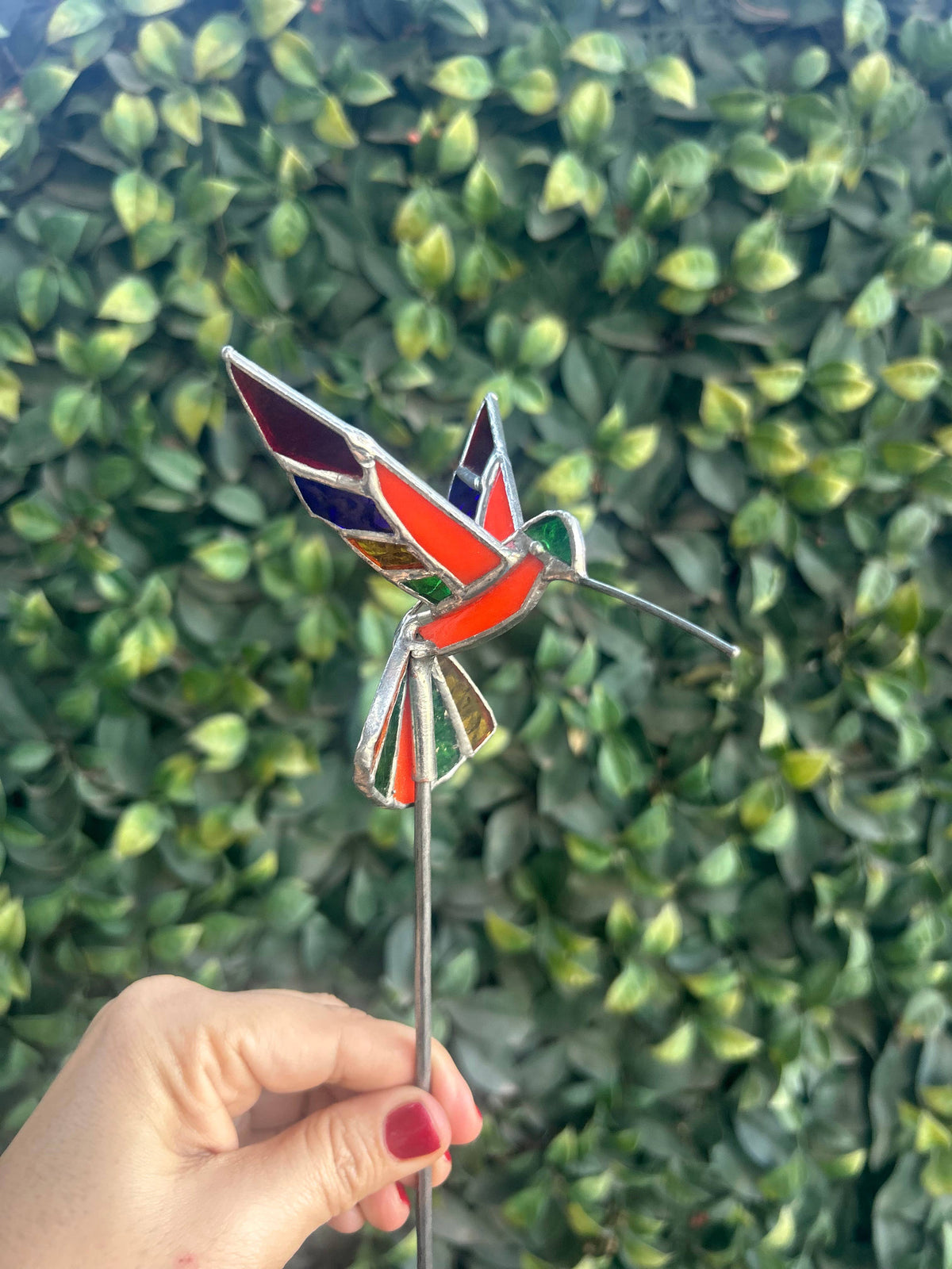 Stained glass stars and Talavera - Handmade Stained Glass Hummingbird Plant Stakes




With Rod