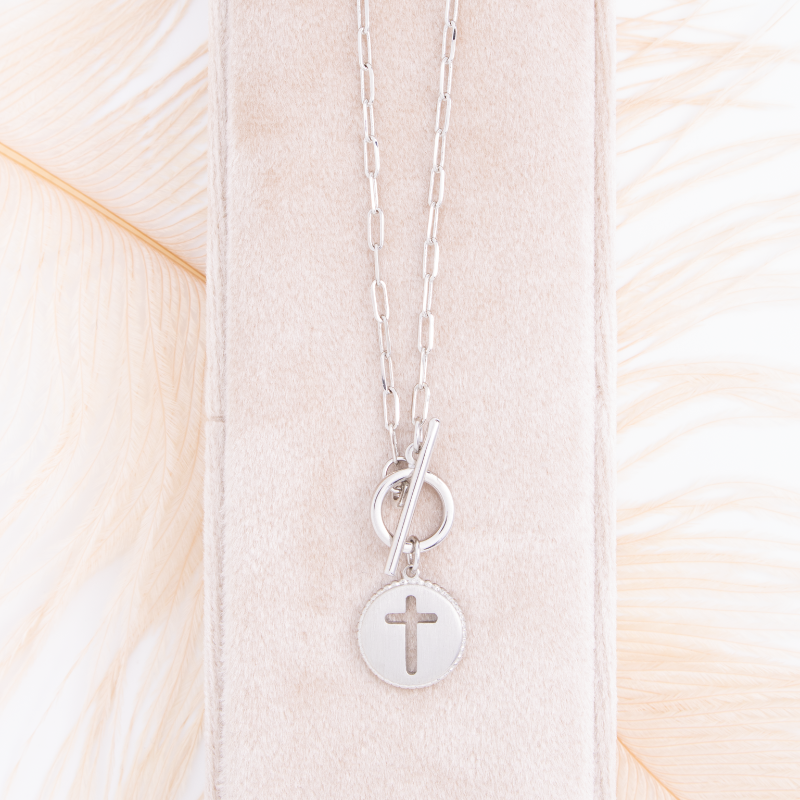 Splendid Iris - Cross Paperclip Toggle Necklace