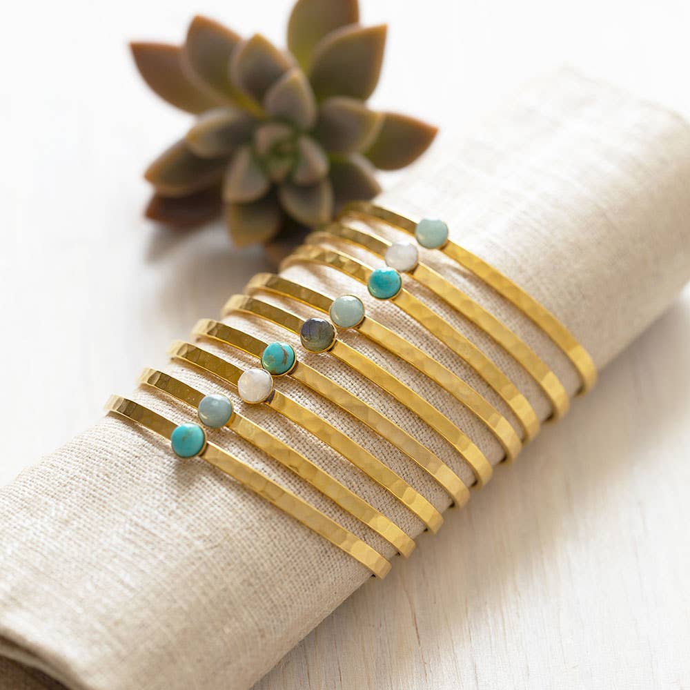 Amano Studio - 6mm Aquamarine Hammered Cuff Bracelet