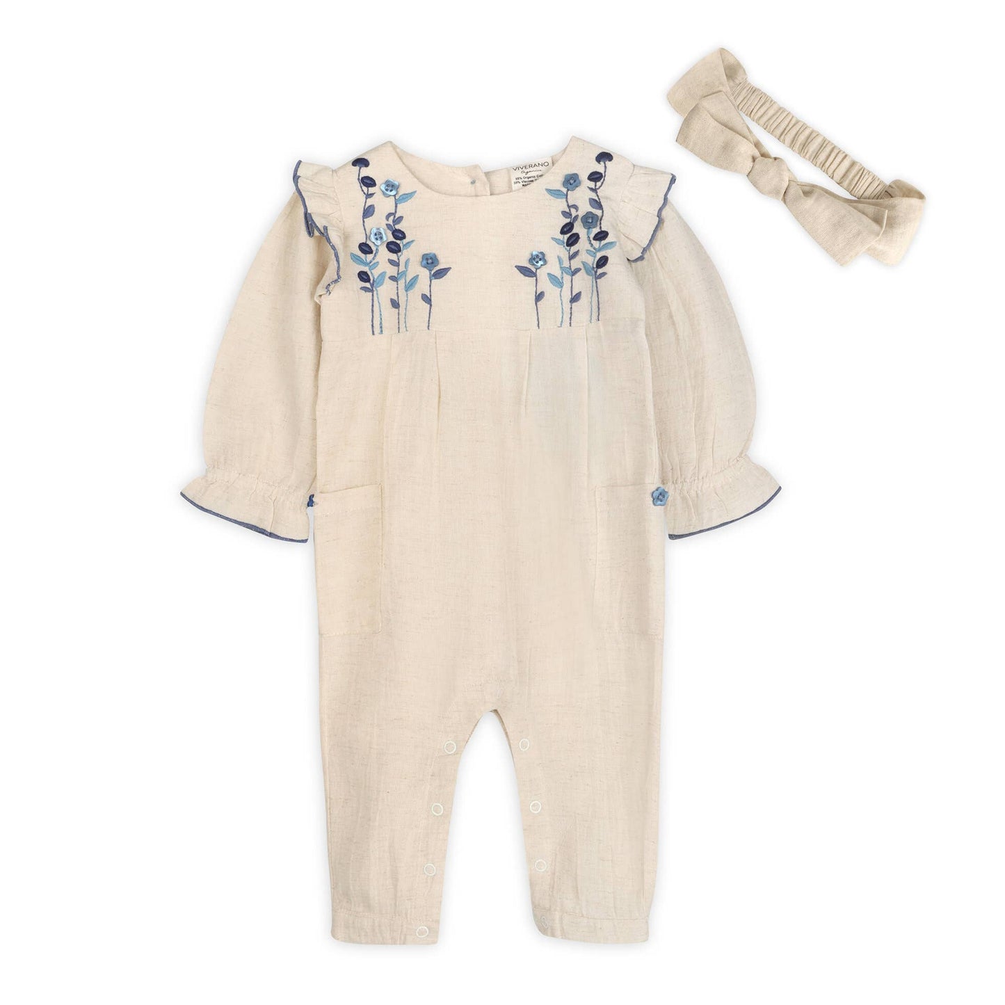 Viverano Organics - Atrani Embroidered Baby Romper & Headband (Organic)