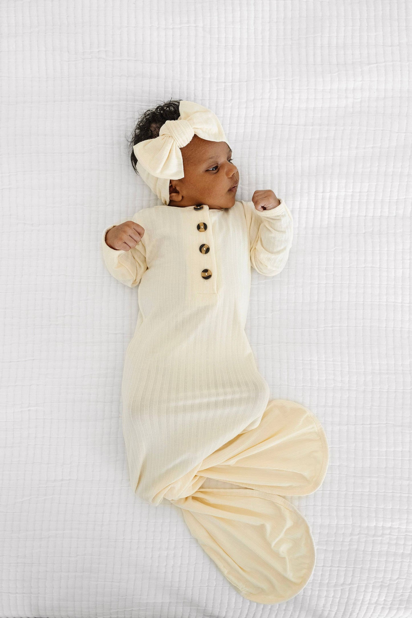 Lou Lou & Company - Quinn Ribbed Knotted Gown: Newborn-3 Month