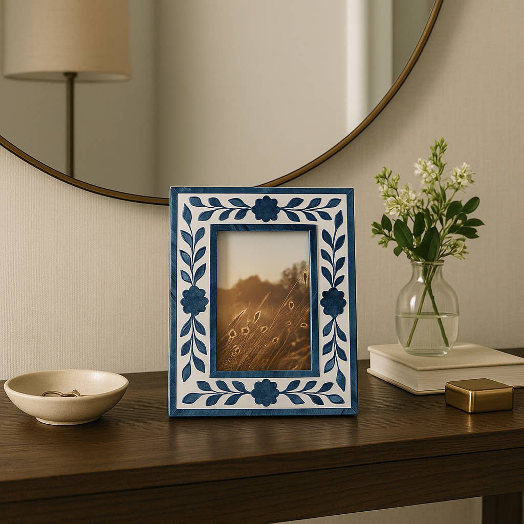 Sagebrook Home - Picture Frame - Blue Resin/Wood Floral Petals, 4x6 in.