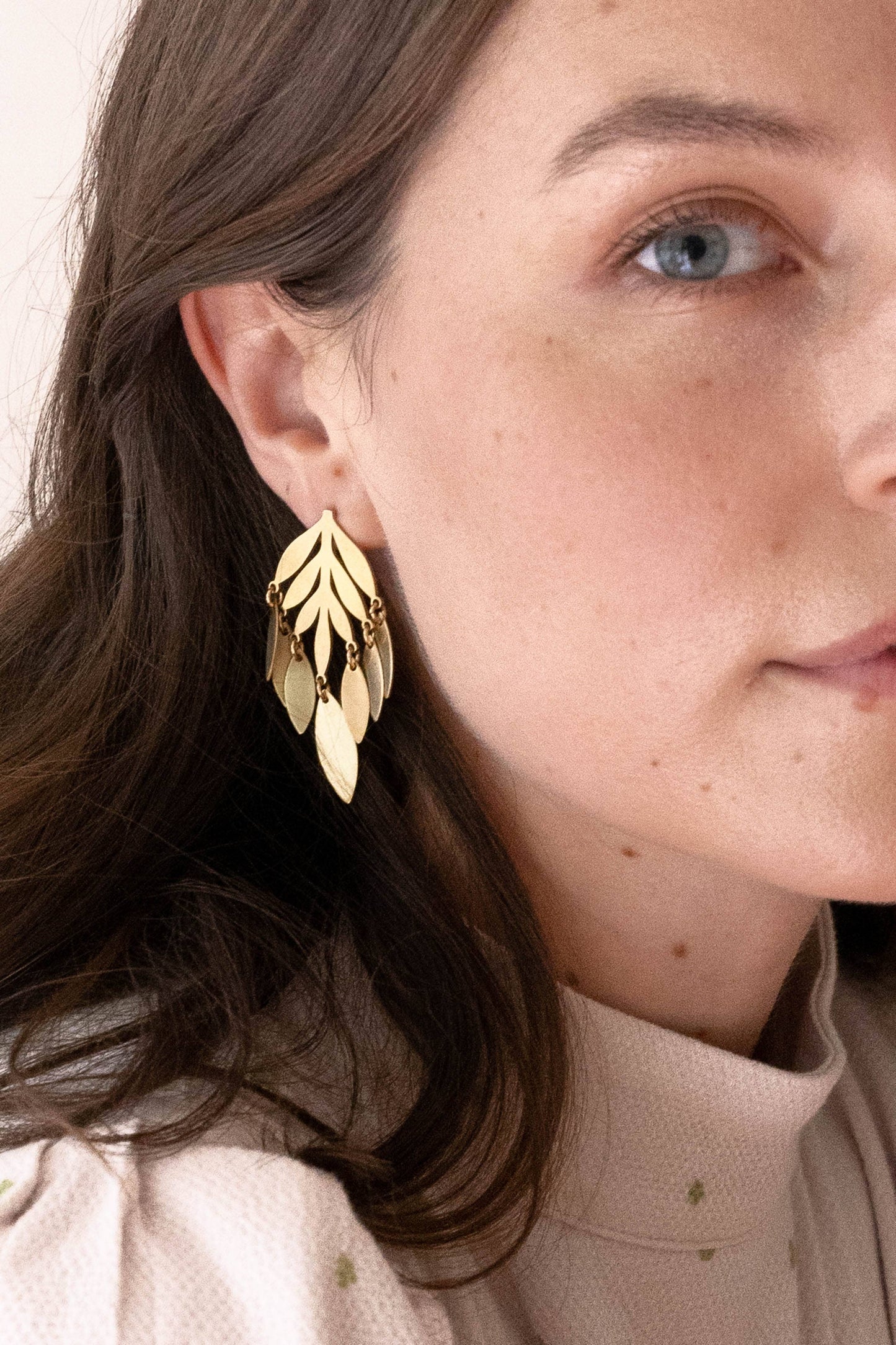 Nest Pretty Things - Large Botanical leaf Stud With Gold Fringe