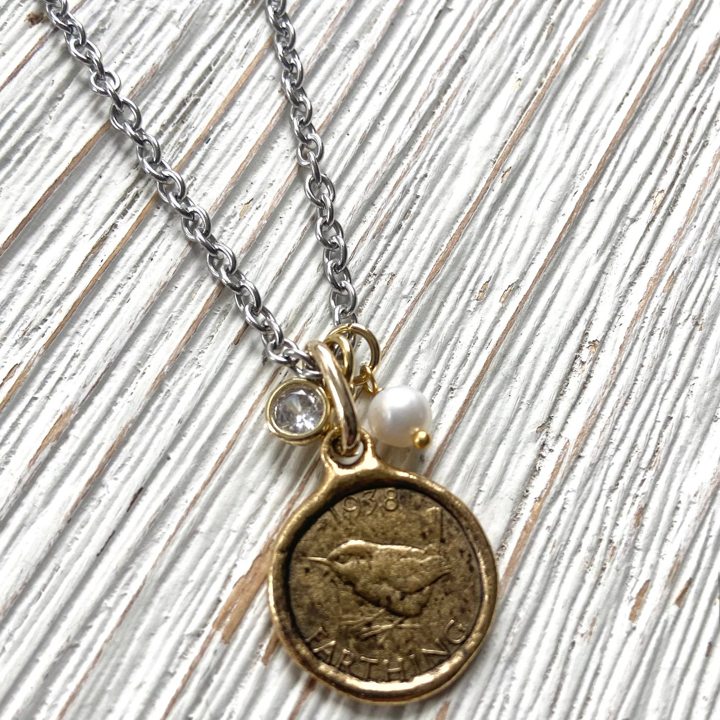 VB&CO Designs Handmade Jewelry - Farthing coin necklace England English royal jewelry vintage