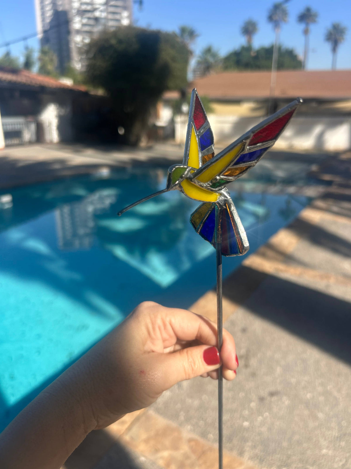 Stained glass stars and Talavera - Handmade Stained Glass Hummingbird Plant Stakes




With Rod