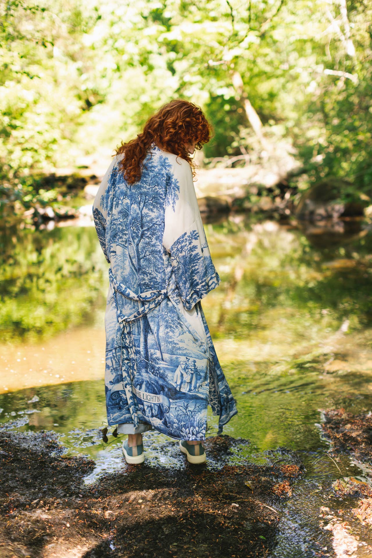 Market of Stars (USA) - Let The Light In Opera Duster Kimono Robe Blue Delft Toile 