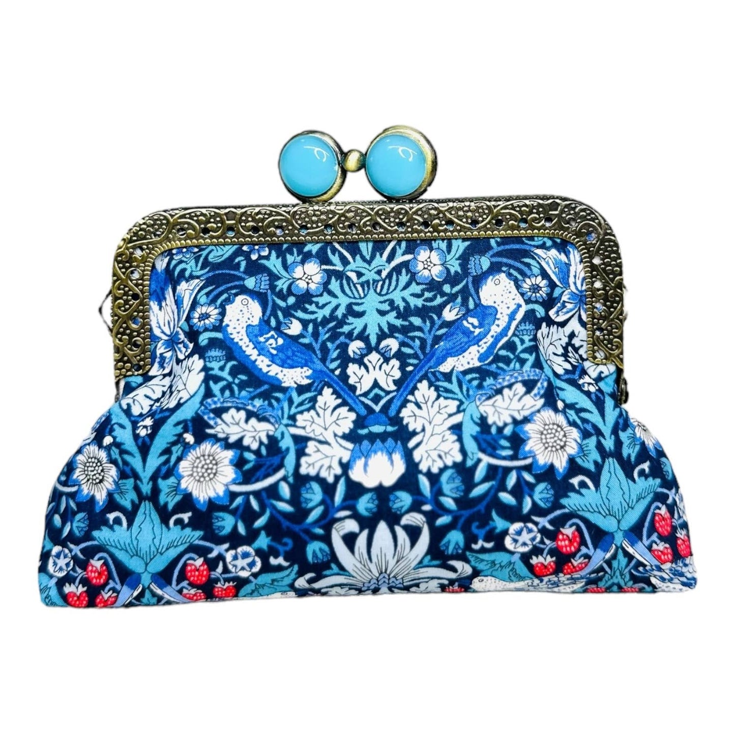 Kiki & Syds - ON THE GO Credit Card Clutch - STRAWBERRY THIEF Blue/White: Lime