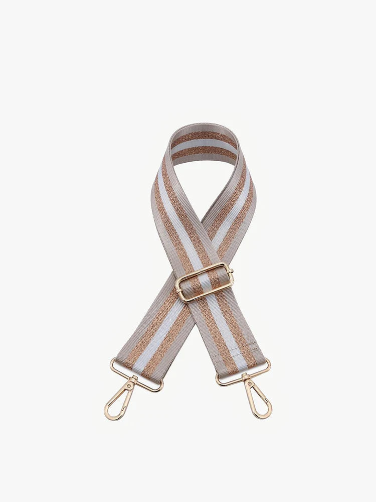 Jen & Co Guitar (Purse) Strap - Striped Khaki/Gold