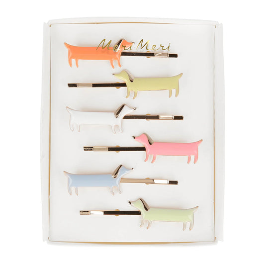 Enamel Sausage Dog Hair Slides