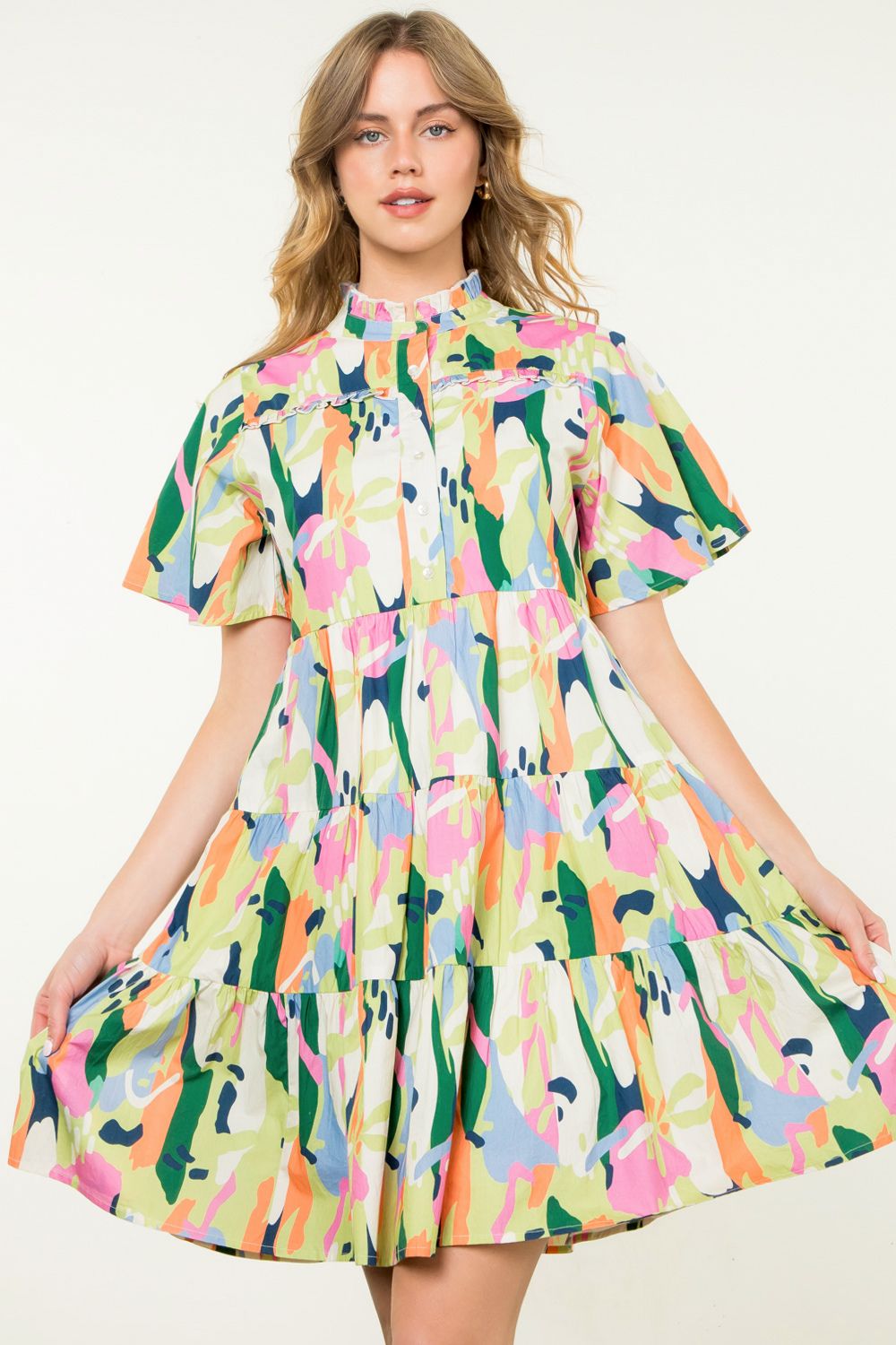 Short Sleeve Multi Color Dress THML