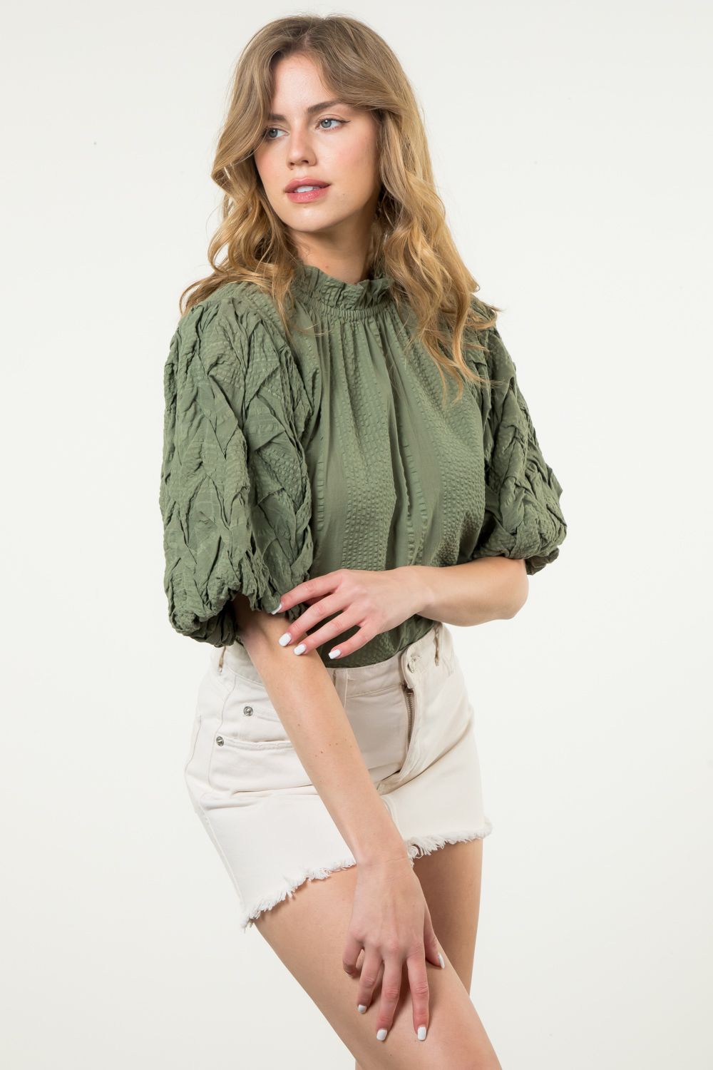 THML Hand Pleated Sleeve Top