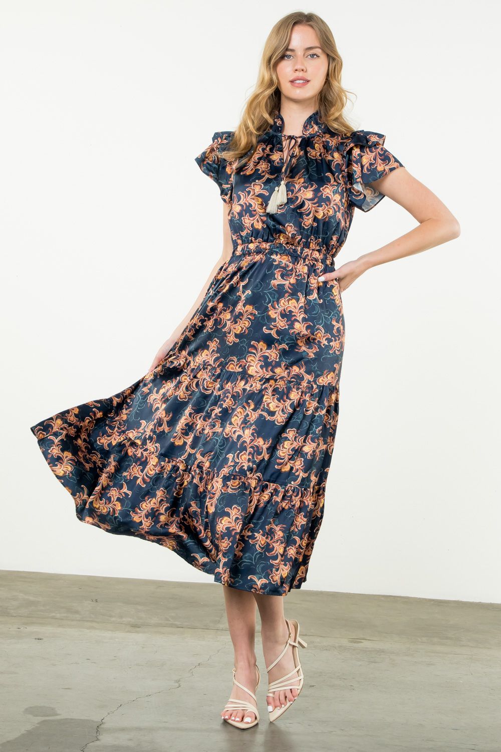 Flutter Sleeve Print Tiered Dress