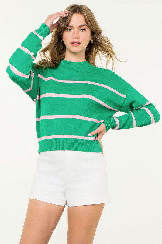 Pink & Green Striped Sweater THML