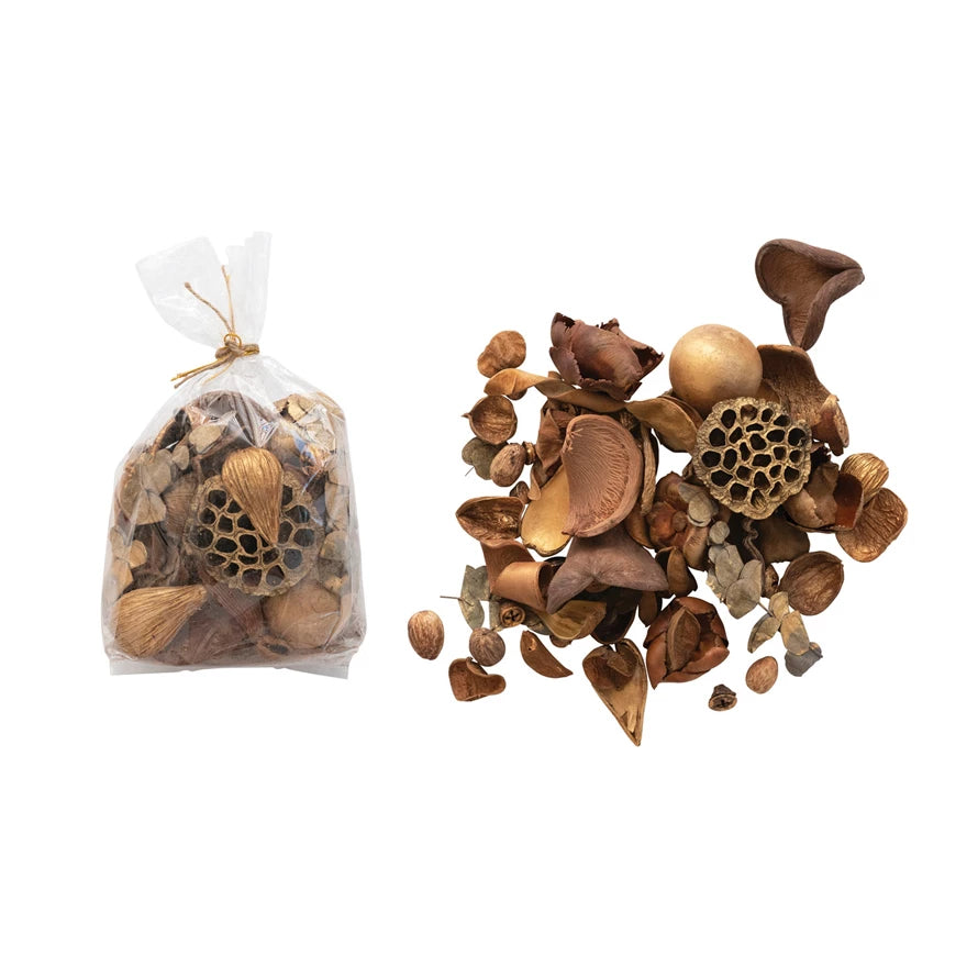 Dried Natural Potpourri Mix in Bag, Gold Finish