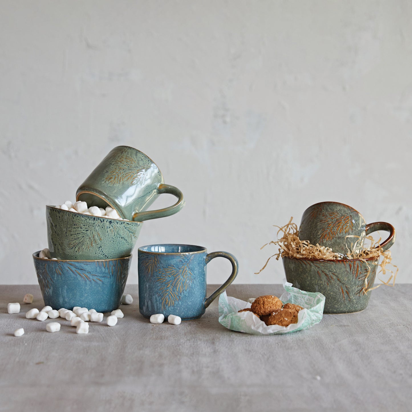 Embossed Stoneware Pine Bough Bowl