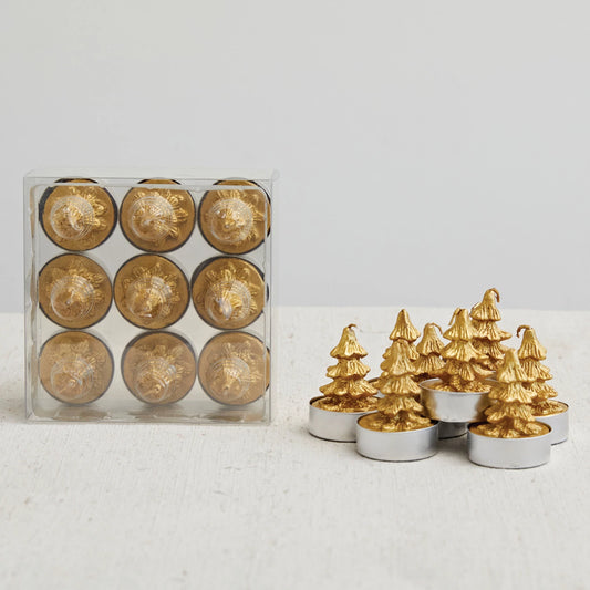 1-1/2" Round Unscented Tree Tealights, Gold Color, Set of 9