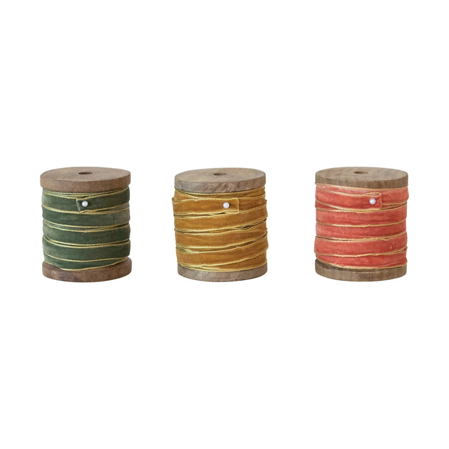 Velvet Ribbon on wood spool, assorted