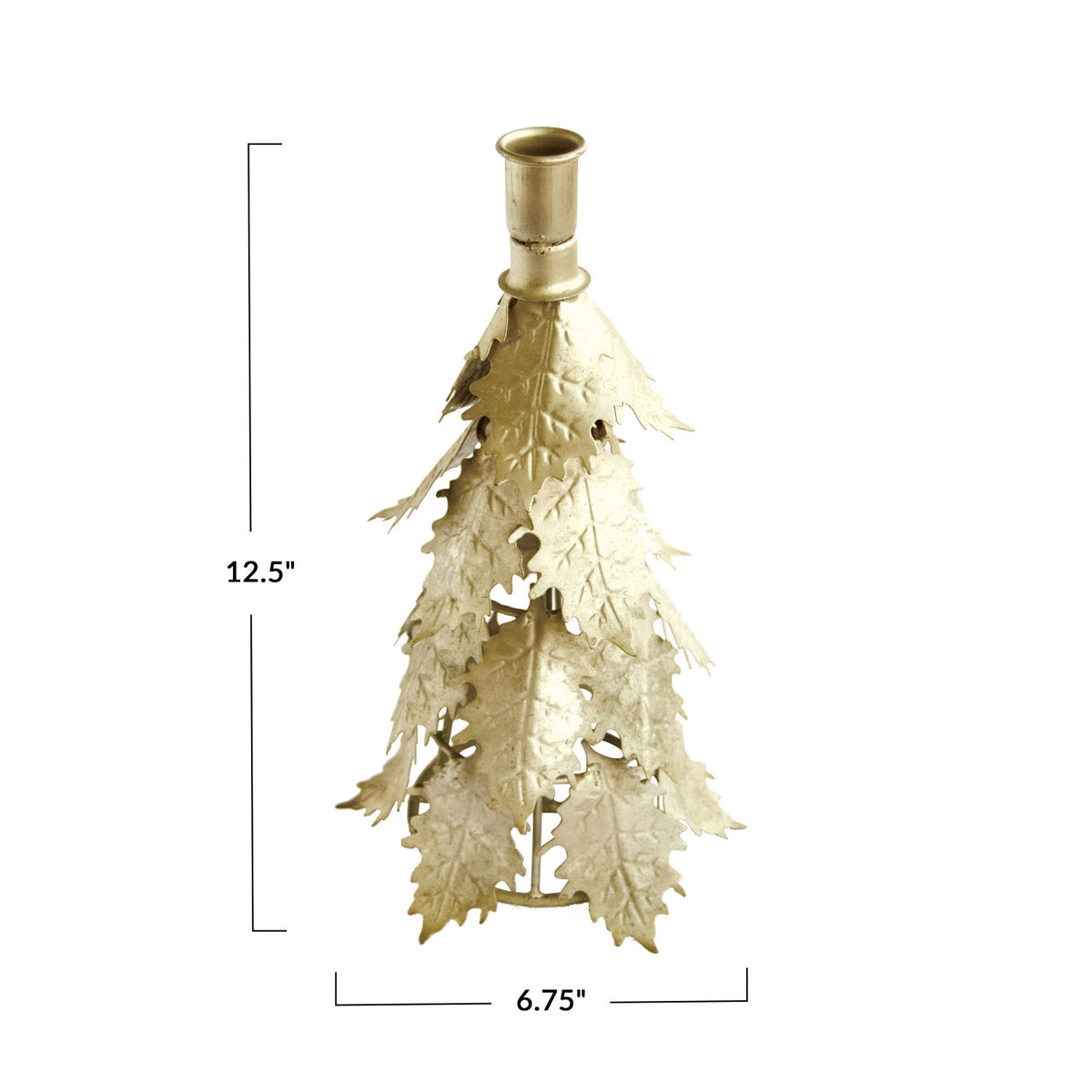 Lg Metal Tree Shaped Taper Holder, Distressed Silver Finish