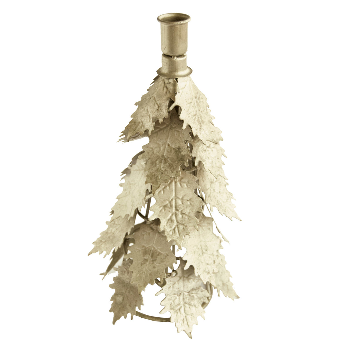 Med Metal Tree Shaped Taper Holder, Distressed Silver Finish