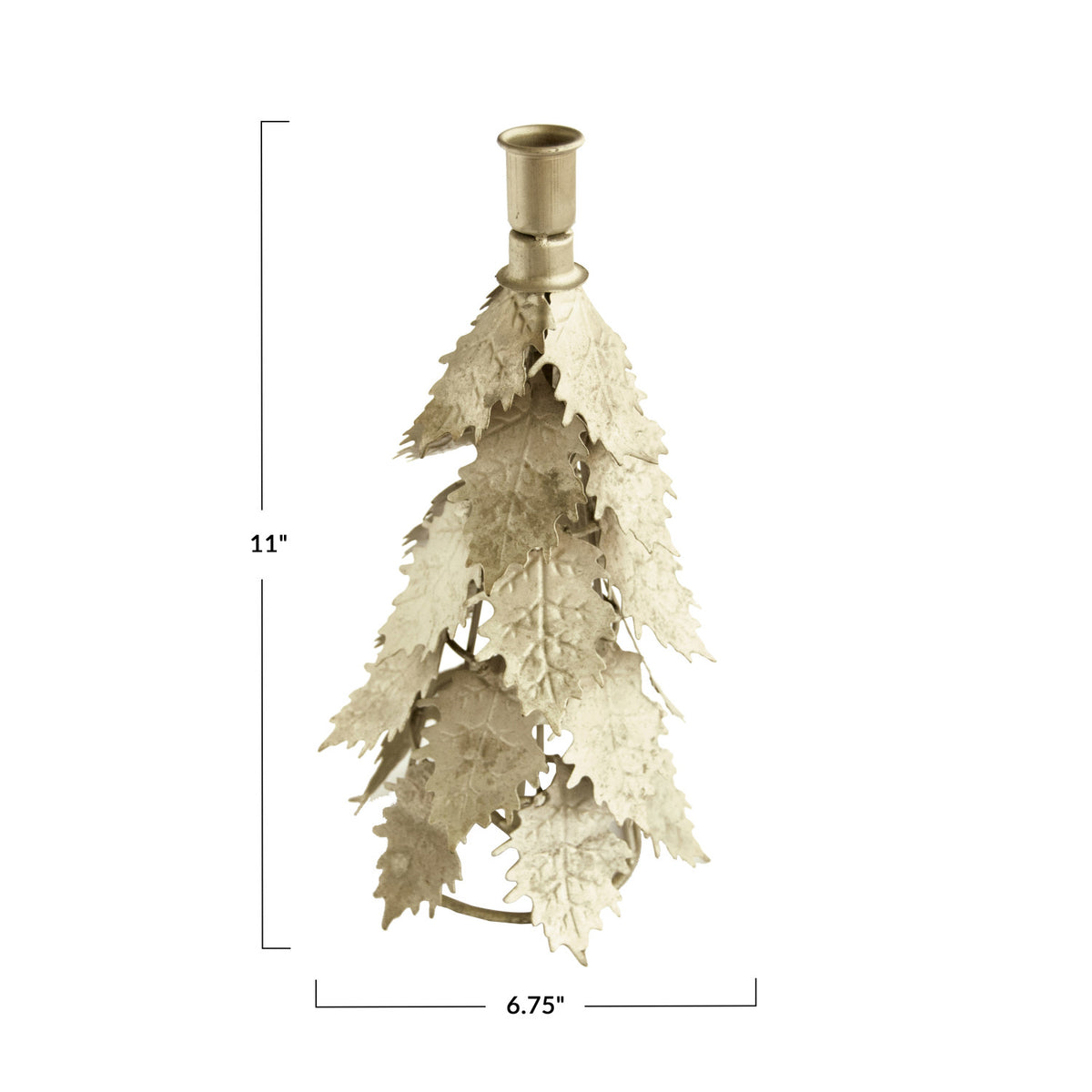 Med Metal Tree Shaped Taper Holder, Distressed Silver Finish