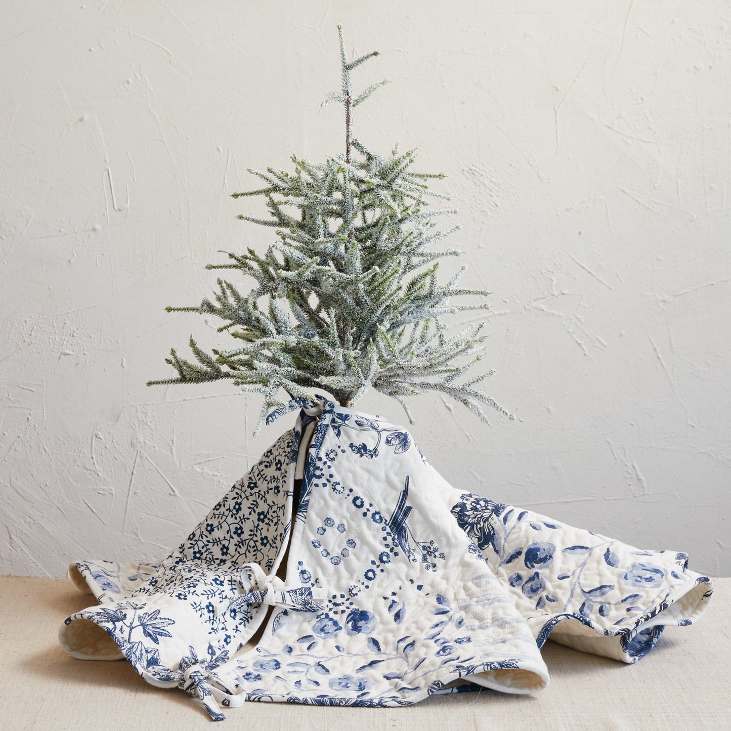 Quilted Blue and White Botanical Tree Skirt