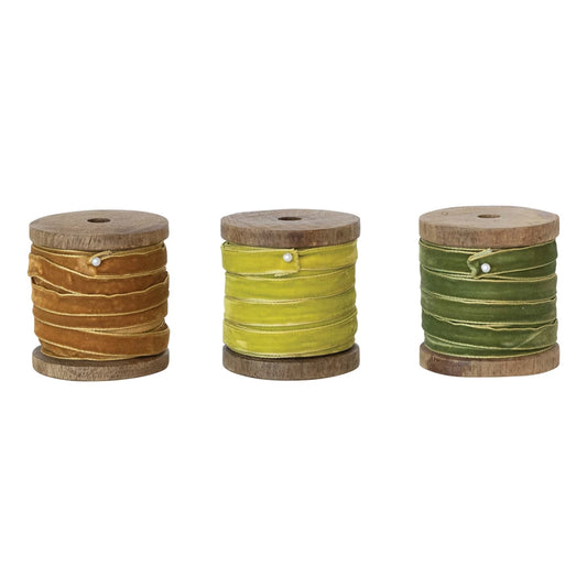 10 Yd Velvet Ribbon - Citron, Green Brown