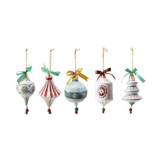 Hand-Painted Paper Mache Ornament with Bow & Design, 5 Styles