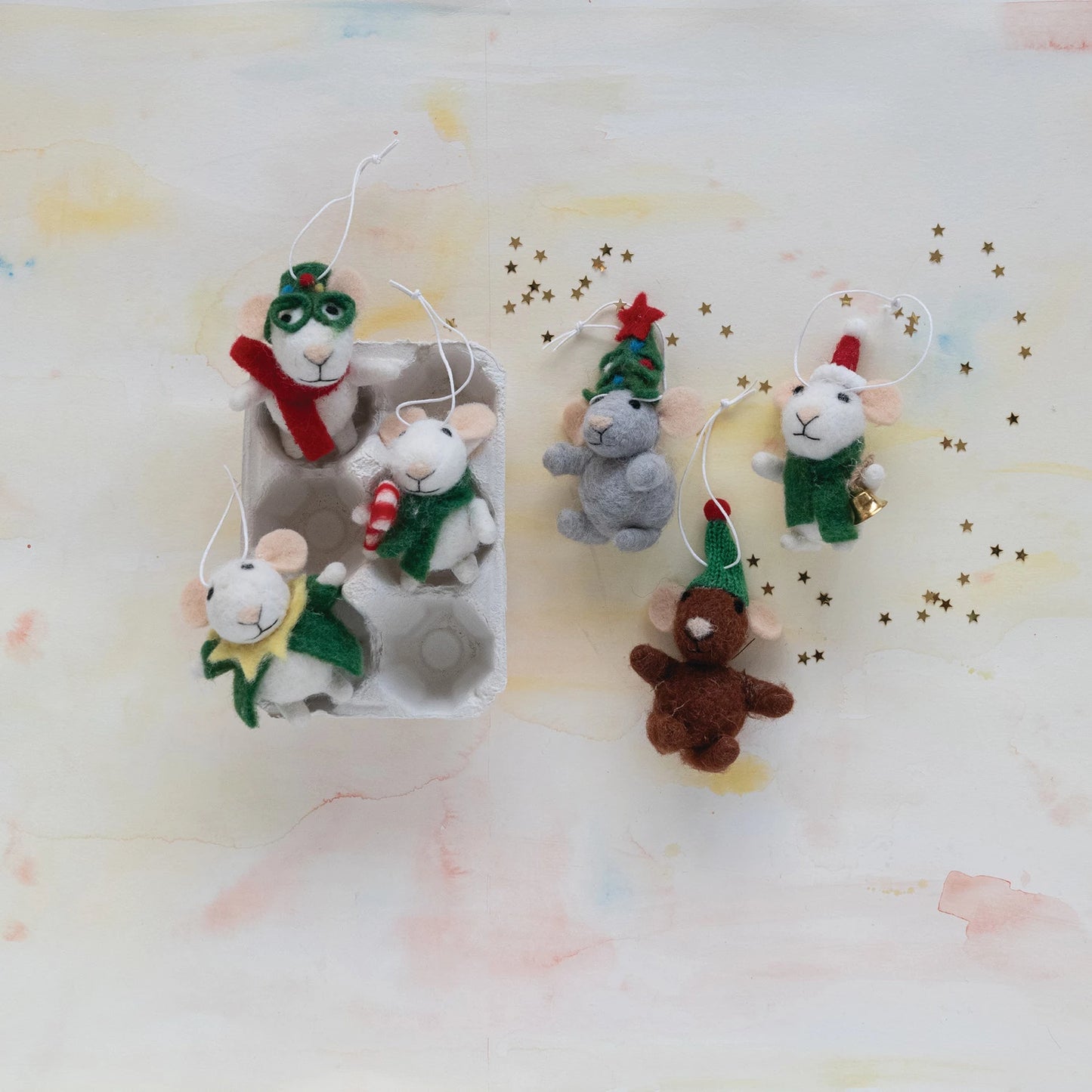 Wool Mouse Ornament Set