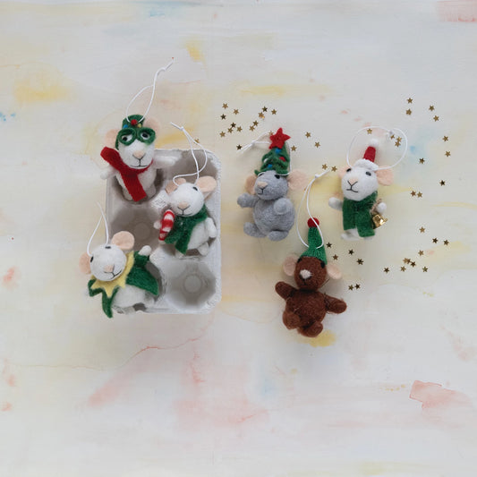 Wool Mouse Ornament Set