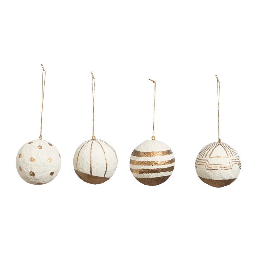 Paper Mache Gold/White Ornament
