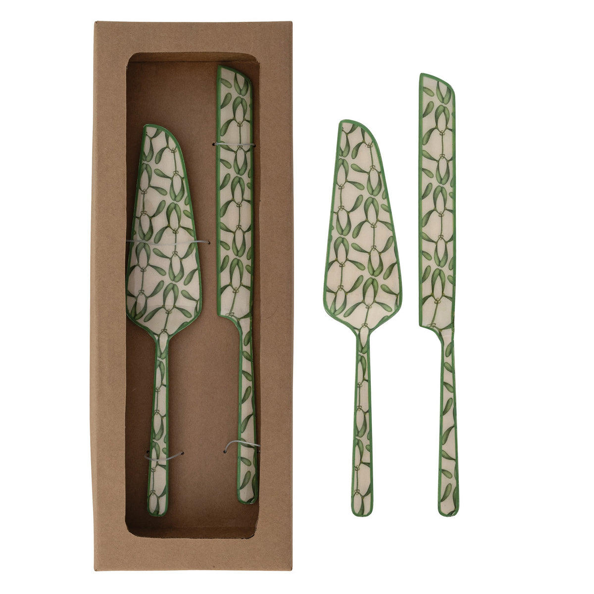 Enameled Stainless Steel Cake Knife & Server with Colored Edge, Boxed Set of 2