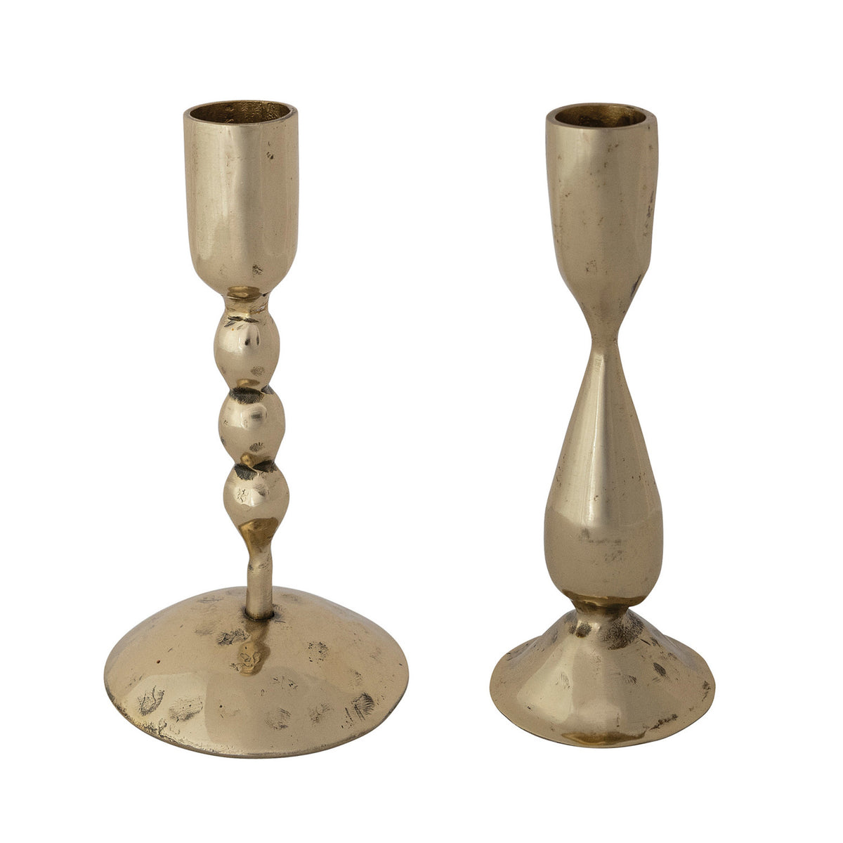 Hand-Forged Metal Taper Holders, Brass Finish