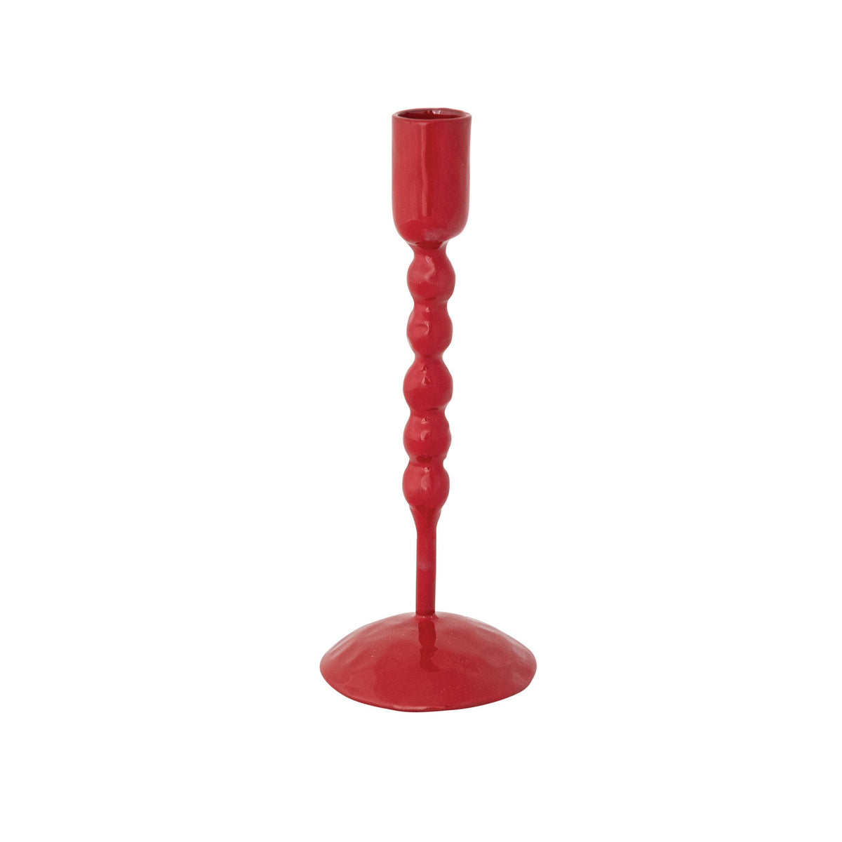 Hand-Forged Enameled Cast Iron Taper Holder, Red