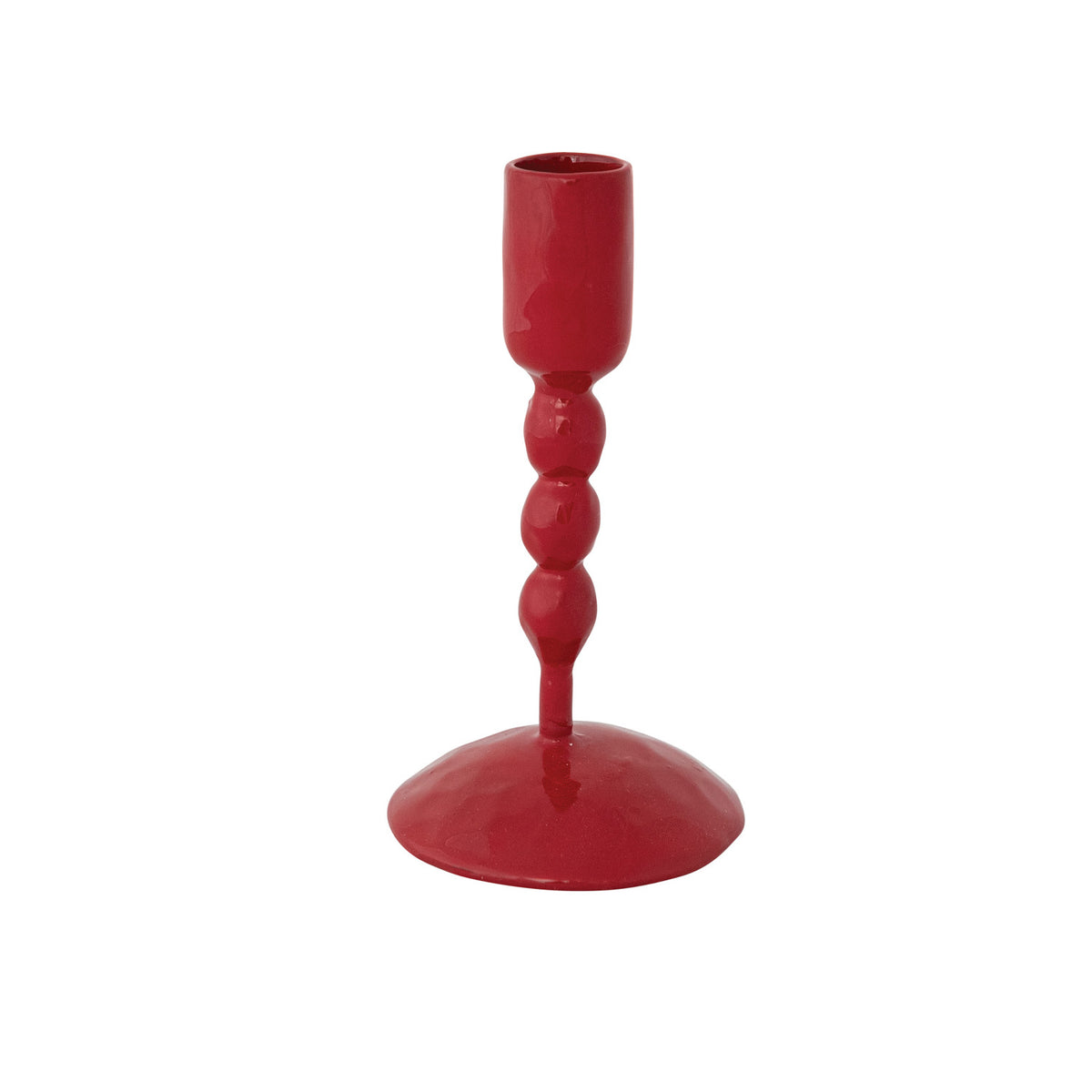 Hand-Forged Enameled Cast Iron Taper Holder, Red
