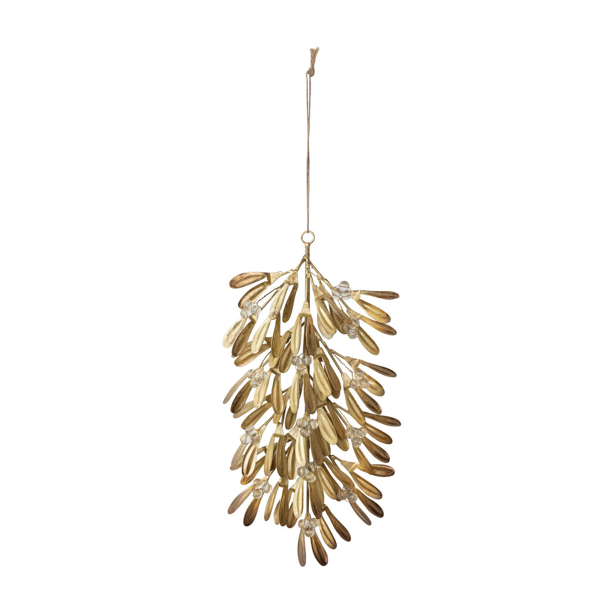 Handmade Metal & Acrylic Bead Mistletoe Bunch Ornament, Antique Brass Finish