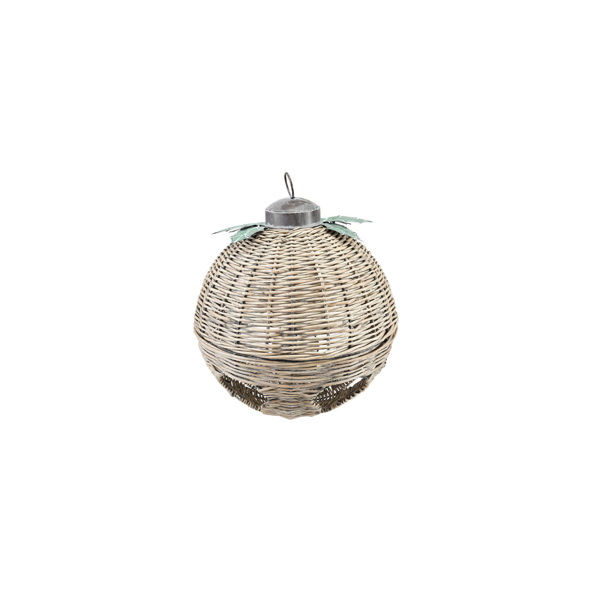 Oversized Hand-Woven Rattan Bell with Metal Leaves,