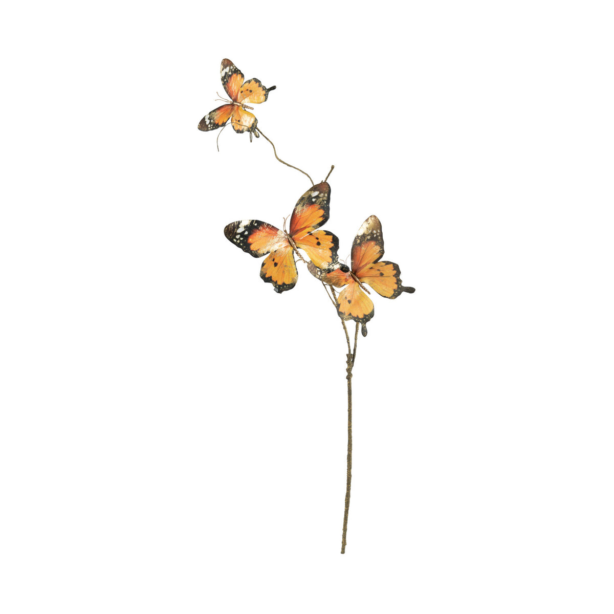 Faux Butterfly Stem, Brushed Gold & Orange Color
