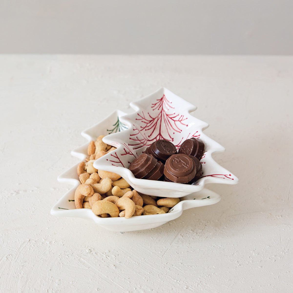Hand-Painted Ceramic Tree Shaped Dishes, Set of 2