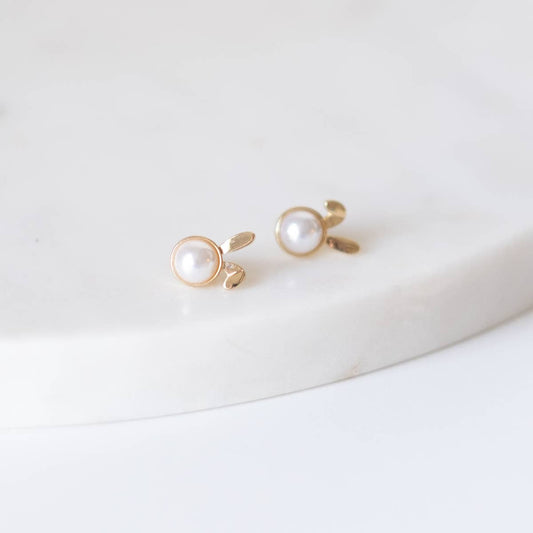 The Royal Standard - Pearl Bunny Post Earrings   Gold/White   .5"